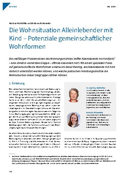 Vorschauseite 1: Die Wohnsituation Alleinlebender mit Kind – Potenziale gemeinschaftlicher Wohnformen