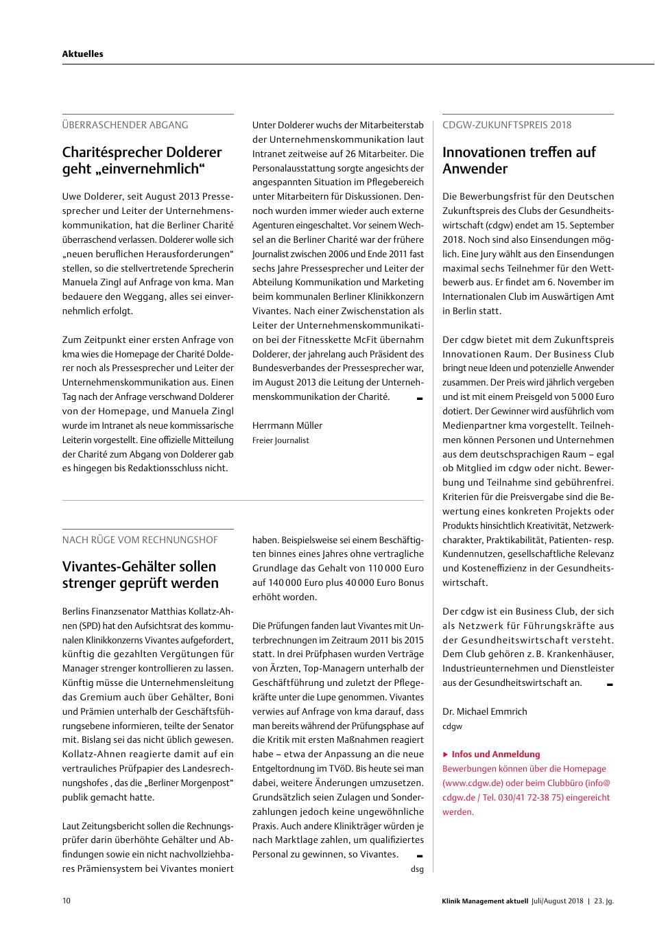 Vorschauseite 1: cdgw-Zukunftspreis 2018: Innovationen treffen auf Anwender