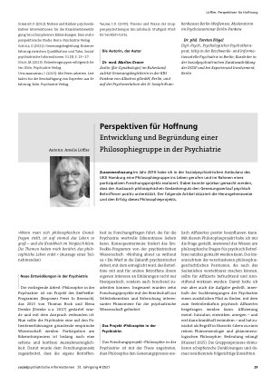 Vorschauseite 1: Perspektiven für Hoffnung Entwicklung und Begründung einer Philosophiegruppe in der Psychiatrie