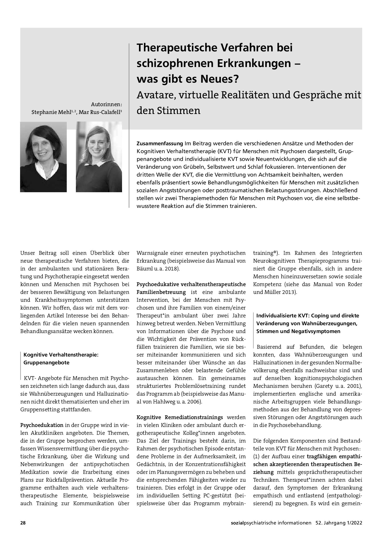Vorschauseite 1: Therapeutische Verfahren bei schizophrenen Erkrankungen – was gibt es Neues? Avatare, virtuelle Realitäten und Gespräche mit den Stimmen