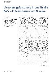 Vorschauseite 1: Versorgungsforschung in und für die GKV - In Memoriam Gerd Glaeske