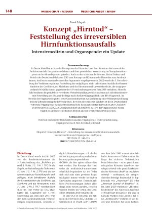 Vorschauseite 1: Konzept „Hirntod“ – Feststellung des irreversiblen Hirnfunktionsausfalls Intensivmedizin und Organspende: ein Update
