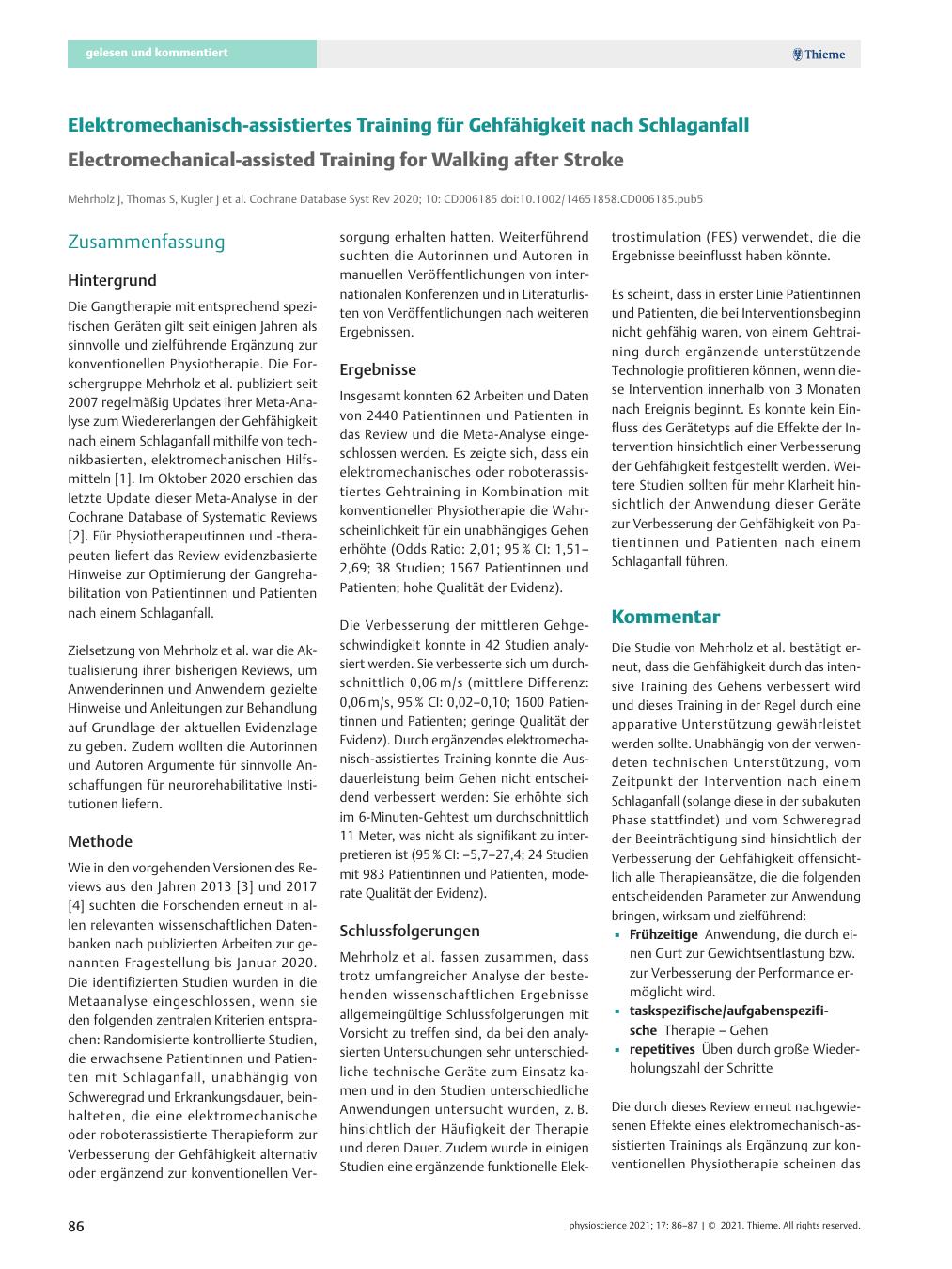 Vorschauseite 1: Elektromechanisch-assistiertes Training für Gehfähigkeit nach Schlaganfall