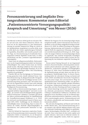 Vorschauseite 1: Personzentrierung und implizite Deutungsrahmen: Kommentar zum Editorial „Patientenzentrierte Versorgungsqualität: Anspruch und Umsetzung“ von Messer (2026)