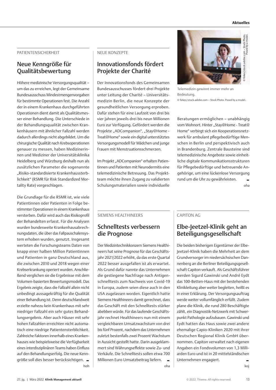 Vorschauseite 1: Neue Konzepte: Innovationsfonds fördert Projekte der Charité