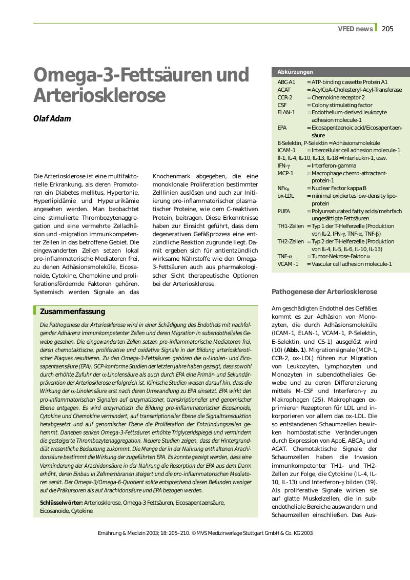Vorschauseite 1: Omega-3-Fettsäuren und Arteriosklerose
