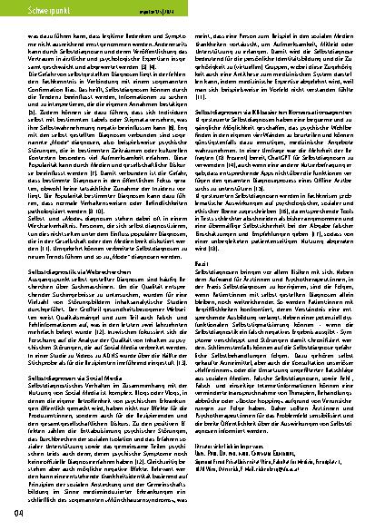 Vorschauseite 2: Selbstund „Mode“-Diagnosen: Online-Selbstdiagnostik von psychischen Erkrankungen durch Webrecherchen, Social Media und KI-Anwendungen