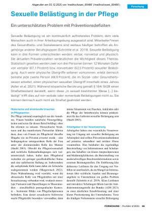 Vorschauseite 1: Sexuelle Belästigung in der Pflege Ein unterschätztes Problem mit Präventionsdefiziten
