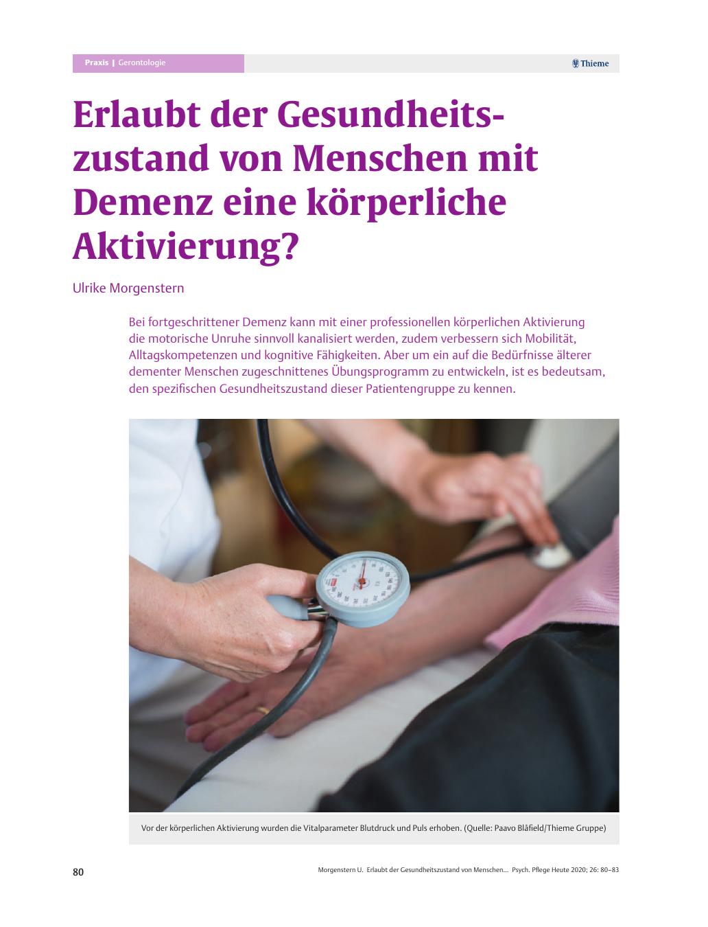 Vorschauseite 1: Erlaubt der Gesundheitszustand von Menschen mit Demenz eine körperliche Aktivierung?