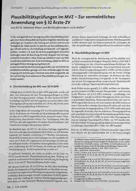 Vorschauseite 1: Plausibilitätsprüfungen im MVZ - Zur vermeintlichen Anwendung von § 32 Ärzte-ZV