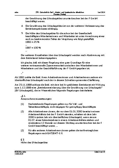 Vorschauseite 3: II. Allgemeines Arbeitsrecht Urlaubsgeld – Gesamtzusage – Schriftformgebot bei Nebenabrede – ablösende Betriebsvereinbarung – tarifvertraglicher Regelungsvorrang – Umdeutung