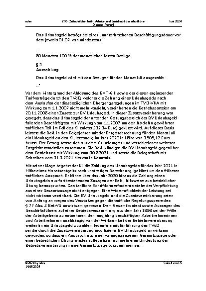 Vorschauseite 4: II. Allgemeines Arbeitsrecht Urlaubsgeld – Gesamtzusage – Schriftformgebot bei Nebenabrede – ablösende Betriebsvereinbarung – tarifvertraglicher Regelungsvorrang – Umdeutung