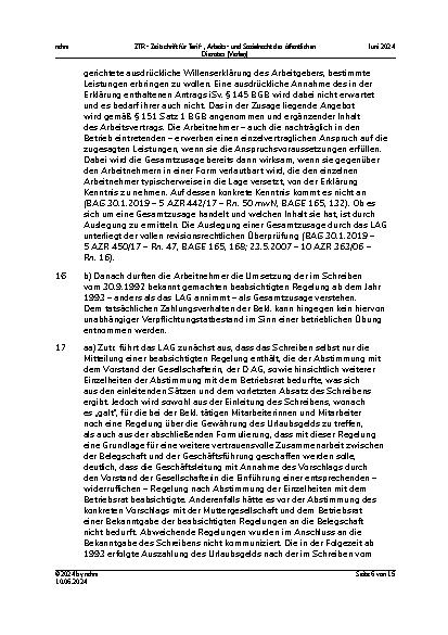Vorschauseite 6: II. Allgemeines Arbeitsrecht Urlaubsgeld – Gesamtzusage – Schriftformgebot bei Nebenabrede – ablösende Betriebsvereinbarung – tarifvertraglicher Regelungsvorrang – Umdeutung