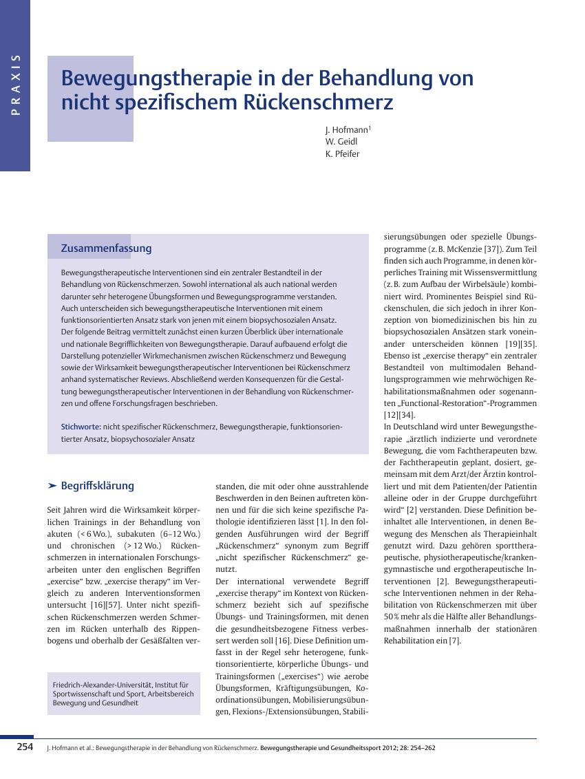 Vorschauseite 1: Bewegungstherapie in der Behandlung von nicht spezifischem Rückenschmerz