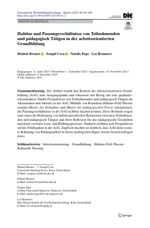 Vorschauseite 1: Habitus und Passungsverhältnisse von Teilnehmenden und pädagogisch Tätigen in der arbeitsorientierten Grundbildung