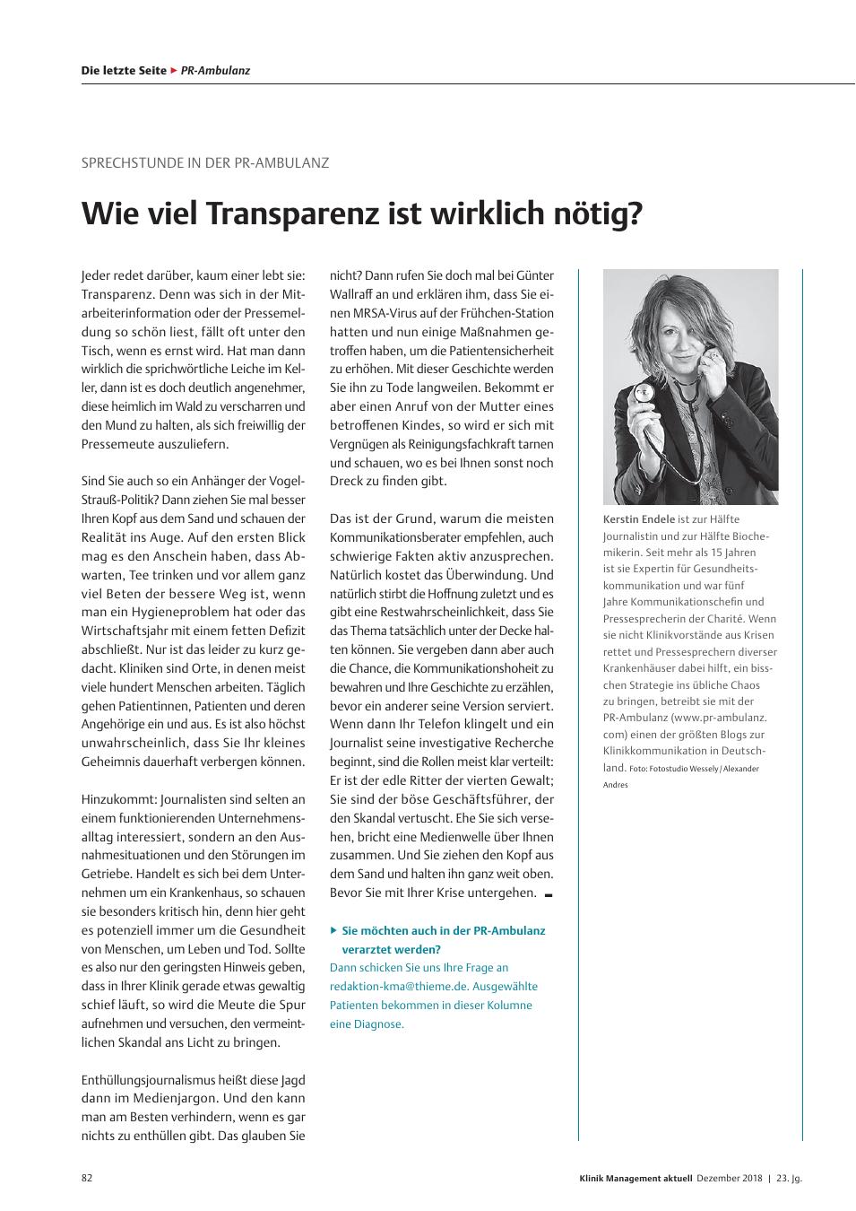Vorschauseite 1: Sprechstunde in der PR-Ambulanz: Wie viel Transparenz ist wirklich nötig?