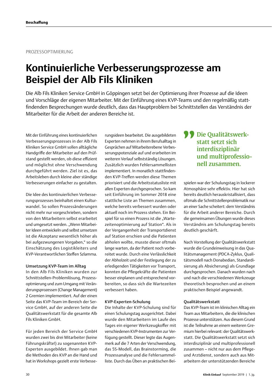 Vorschauseite 1: Prozessoptimierung: Kontinuierliche Verbesserungsprozesse am Beispiel der Alb Fils Kliniken