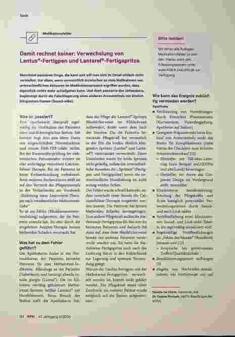 Vorschauseite 1: Damit rechnet keiner: Verwechslung von Lantus®-Fertigpen und Lantarel®-Fertigspritze