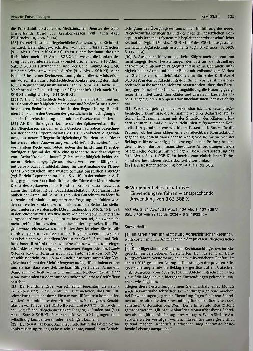 Vorschauseite 1: Vorgerichtliches fakultatives Einwendungsverfahren - entsprechende Anwendung von § 63 SGB X