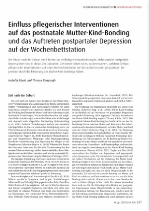 Vorschauseite 1: Einfluss pflegerischer Interventionen auf das postnatale Mutter-Kind-Bonding und das Auftreten postpartaler Depression auf der Wochenbettstation