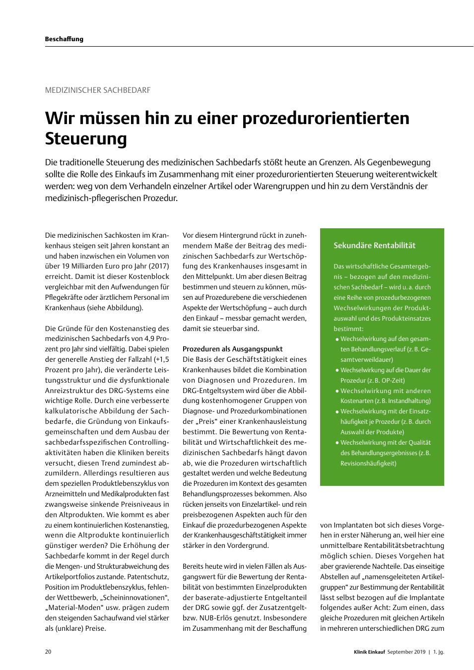 Vorschauseite 1: Medizinischer Sachbedarf: Wir müssen hin zu einer prozedurorientierten Steuerung