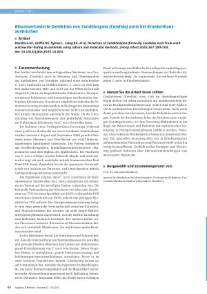 Vorschauseite 1: Abwasserbasierte Detektion von Candidozyma (Candida) auris bei Krankenhausausbrüchen