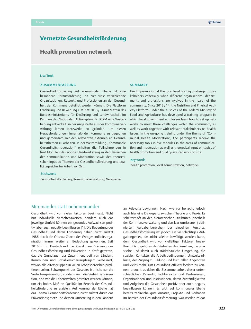 Vorschauseite 1: Vernetzte Gesundheitsförderung