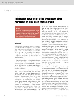 Vorschauseite 1: Fahrlässige Tötung durch das Unterlassen einer rechtzeitigen Blutund Schocktherapie