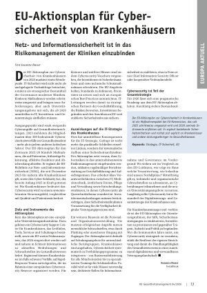 Vorschauseite 1: EU-Aktionsplan für Cybersicherheit von Krankenhäusern Netzund Informationssicherheit ist in das Risikomanagement der Kliniken einzubinden