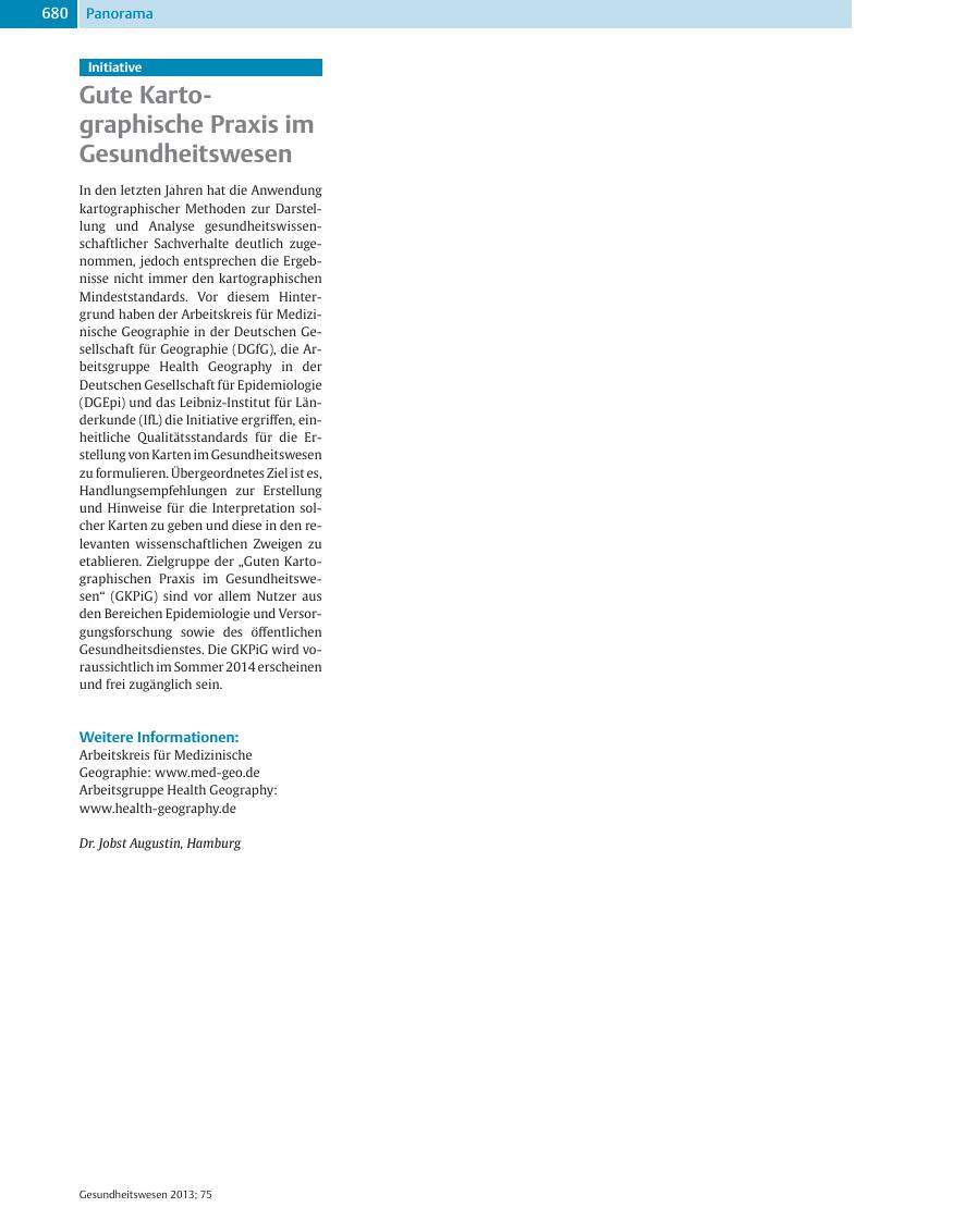 Vorschauseite 1: Gute Kartographische Praxis im Gesundheitswesen