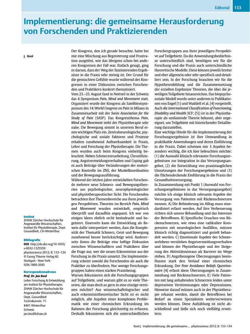Vorschauseite 1: Implementierung: die gemeinsame Herausforderung von Forschenden und Praktizierenden