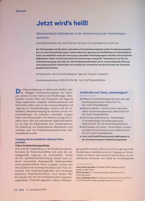 Vorschauseite 1: Jetzt wird’s heiß! Klimaresistente Maßnahmen in der Verantwortung der Krankenhaus apotheke