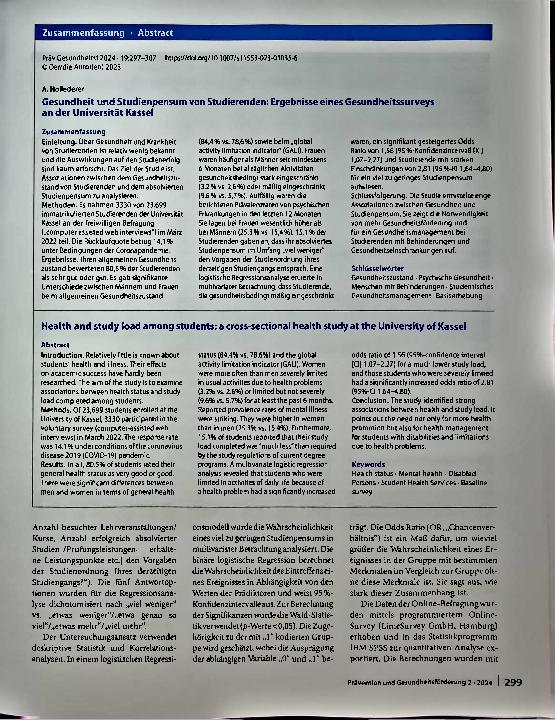 Vorschauseite 3: Gesundheit und Studienpensum von Studierenden: Ergebnisse eines Gesundheitssurveys an der Universität Kassel