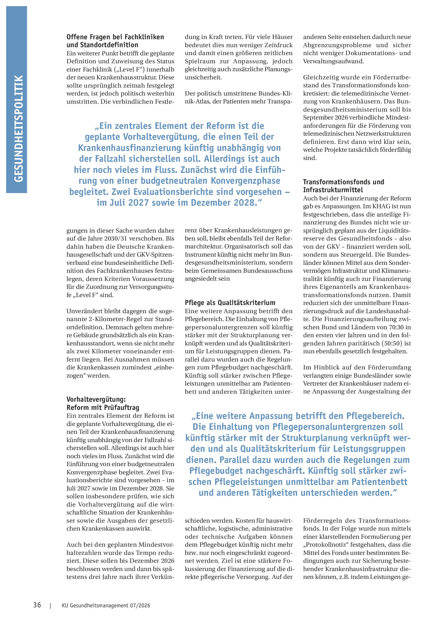 Vorschauseite 2: Update Krankenhausreform und Transformationsfonds