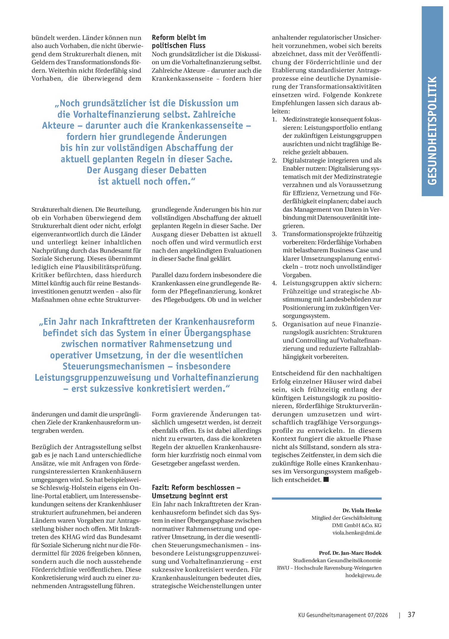 Vorschauseite 3: Update Krankenhausreform und Transformationsfonds