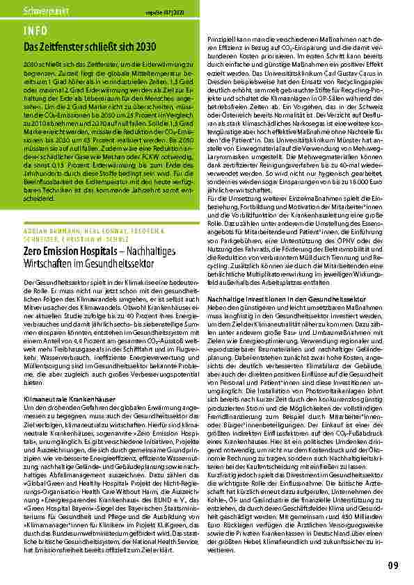 Vorschauseite 1: Zero Emission Hospitals – Nachhaltiges Wirtschaften im Gesundheitssektor