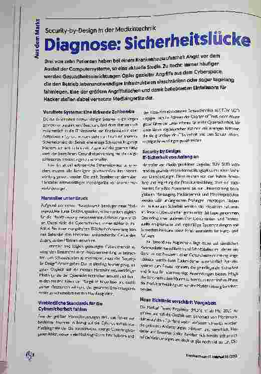 Vorschauseite 1: Security-by-Design in der Medizintechnik Diagnose: Sicherheitslücke