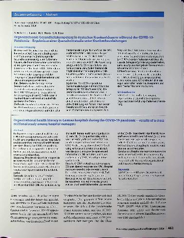 Vorschauseite 3: Organisationale Gesundheitskompetenz in deutschen Krankenhäusern während der COVID-19- Pandemie - Ergebnisse einer Querschnittstudie unter Krankenhausleitungen