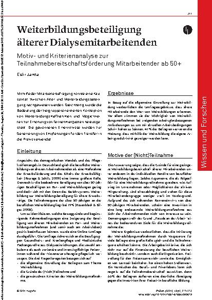 Vorschauseite 1: Weiterbildungsbeteiligung älterer Dialysemitarbeitenden Motivund Kriterienanalyse zur Teilnahmebereitschaftsförderung Mitarbeitender ab 50+