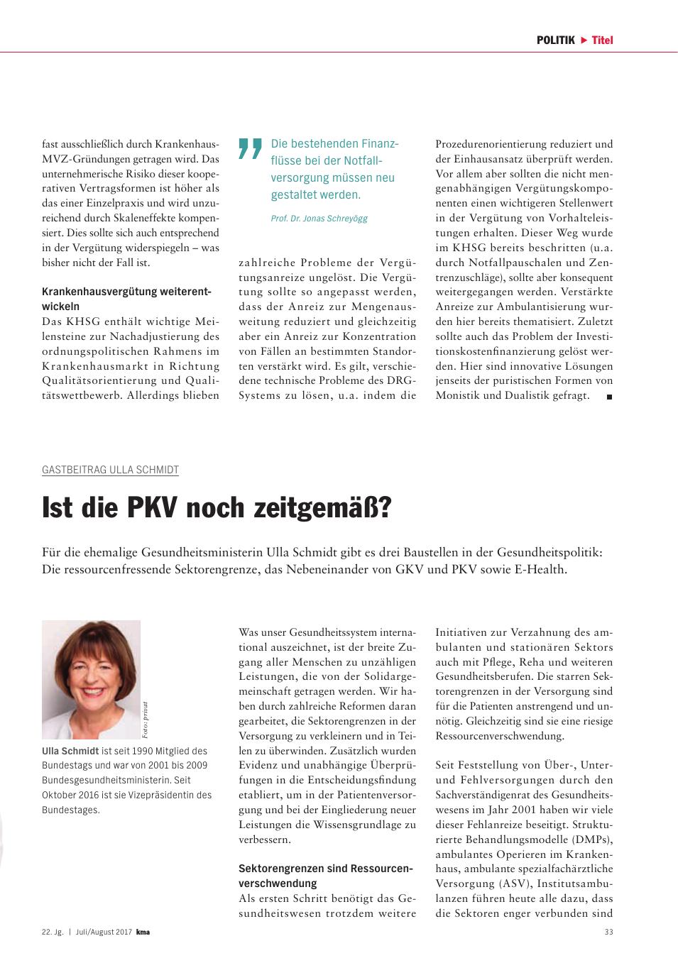 Vorschauseite 1: Gastbeitrag Ulla Schmidt: Ist die PKV noch zeitgemäß?