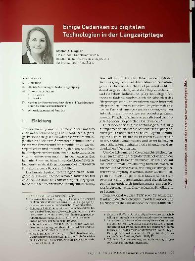 Vorschauseite 1: Einige Gedanken zu digitalen Technologien in der Langzeitpflege