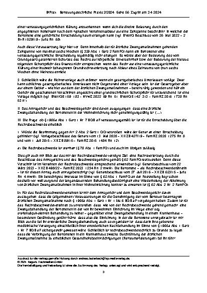 Vorschauseite 3: Zur Zwangsbehandlung Schlagworte: Verfassungsmäßigkeit der Zwangsbehandlung nur im Krankenhaus