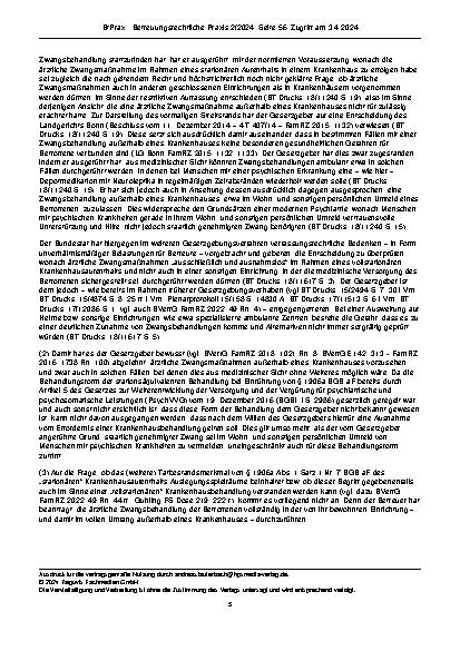 Vorschauseite 5: Zur Zwangsbehandlung Schlagworte: Verfassungsmäßigkeit der Zwangsbehandlung nur im Krankenhaus