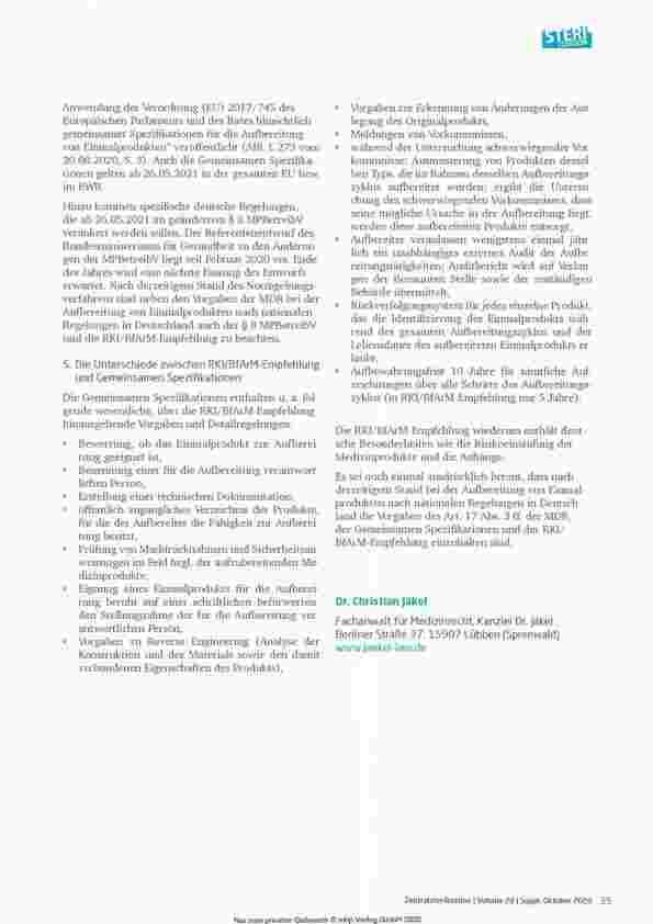Vorschauseite 2: Die Aufbereitung von Einmalprodukten in Deutschland ab 26. Mai 2021 - Auswirkungen der MDR