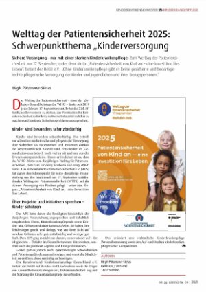 Vorschauseite 1: Welttag der Patientensicherheit 2025: Schwerpunktthema „Kinderversorgung