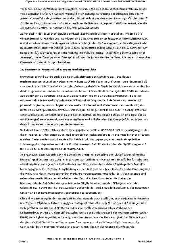 Vorschauseite 2: Das Hin und Her der stofflichen Produkte zwischen Medizinprodukt und Arzneimittel.