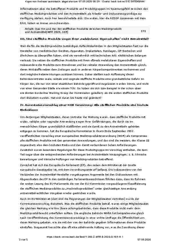Vorschauseite 3: Das Hin und Her der stofflichen Produkte zwischen Medizinprodukt und Arzneimittel.