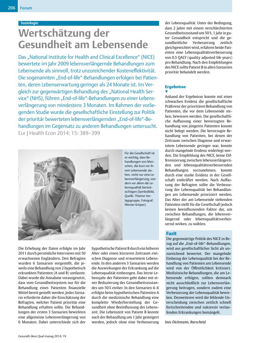 Vorschauseite 1: Soziologie ? Wertschätzung der Gesundheit am Lebensende
