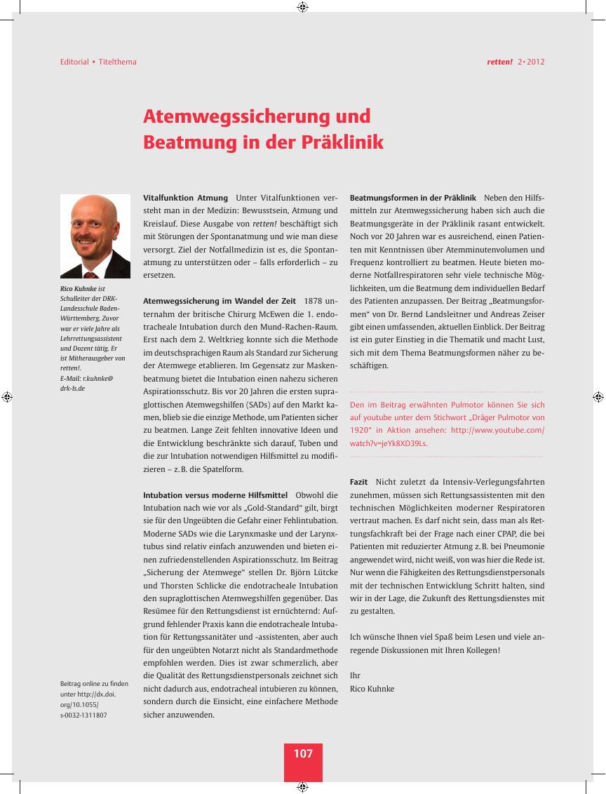 Vorschauseite 1: Atemwegssicherung und Beatmung in der Präklinik
