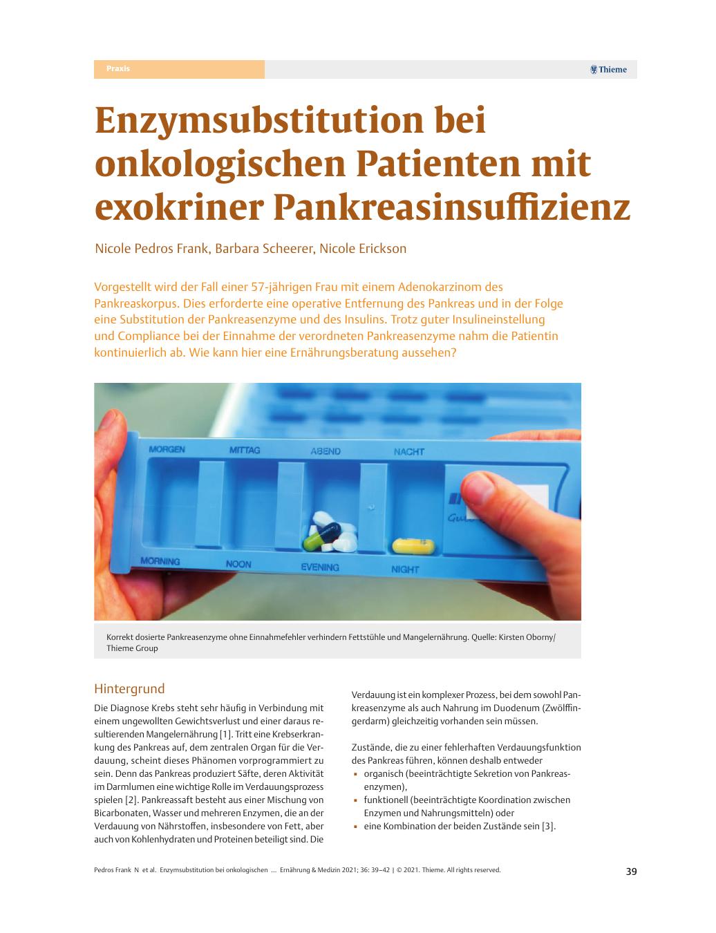 Vorschauseite 1: Enzymsubstitution bei onkologischen Patienten mit exokriner Pankreasinsuffizienz